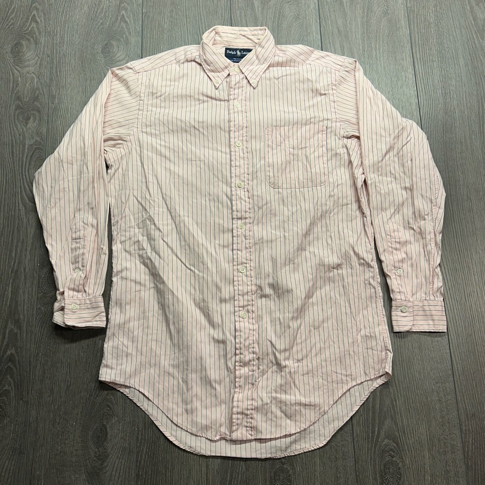 Vintage Ralph Lauren Pink Pinstripe Button Down Shirt Mens 15-32 Made in USA 90s